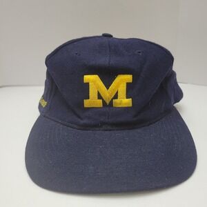 VTG‎ Michigan Wolverines Snapback Hat American Needle Blockhead Navy Blue Wool